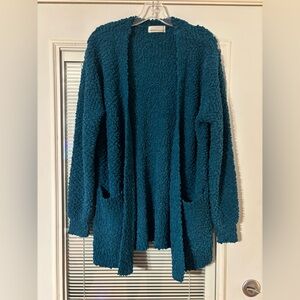 Zenana Outfitters Deep Teal Open-Front Textured Cardigan